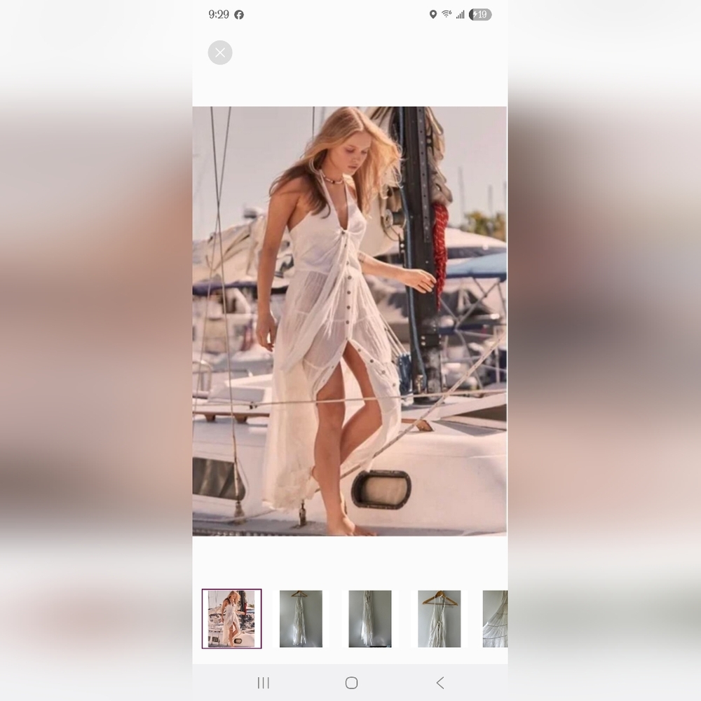Free People A Little Extra Tie Front Halter Maxi Dress S White Boho Coastal